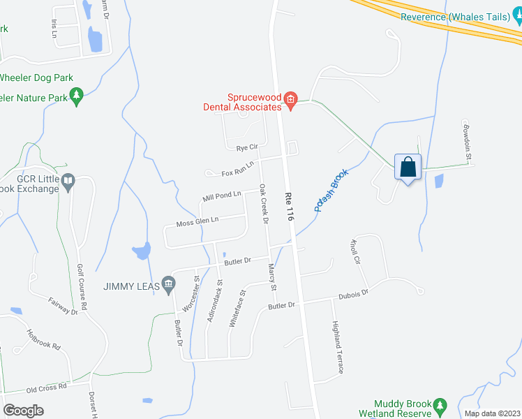 map of restaurants, bars, coffee shops, grocery stores, and more near 17 Oak Creek Drive in South Burlington