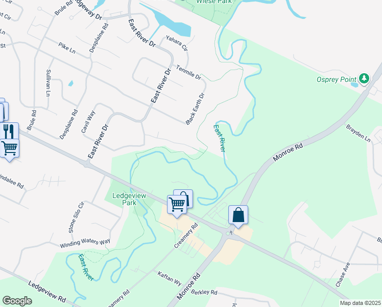 map of restaurants, bars, coffee shops, grocery stores, and more near 2100 River Point Court in De Pere