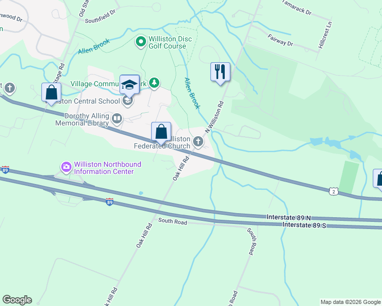 map of restaurants, bars, coffee shops, grocery stores, and more near 1 North Williston Road in Williston