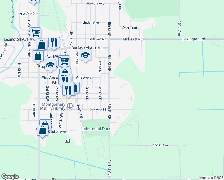 map of restaurants, bars, coffee shops, grocery stores, and more near 115 5th Street Southeast in Montgomery