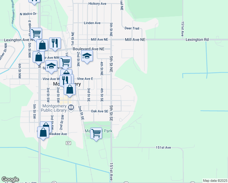 map of restaurants, bars, coffee shops, grocery stores, and more near 115 5th Street Southeast in Montgomery