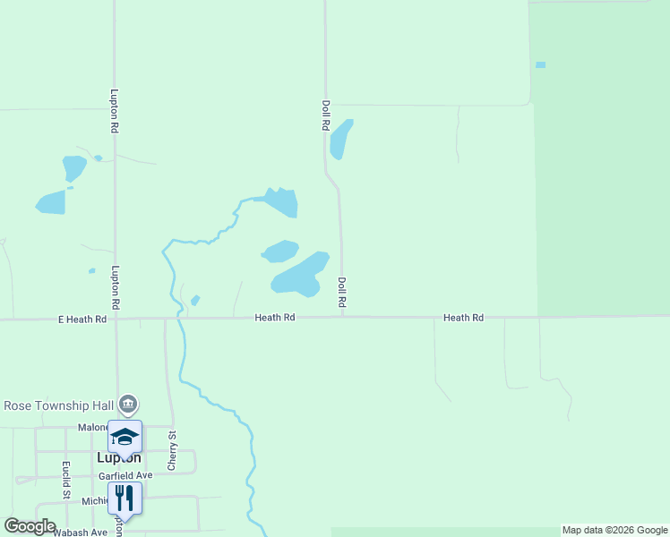 map of restaurants, bars, coffee shops, grocery stores, and more near 3560-3598 Doll Road in Lupton