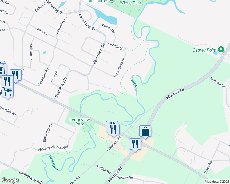 map of restaurants, bars, coffee shops, grocery stores, and more near 2100 River Point Court in De Pere
