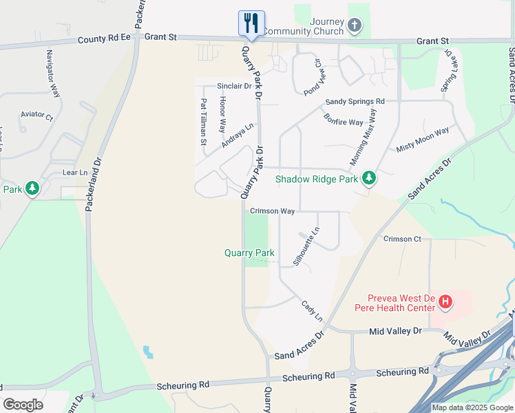 map of restaurants, bars, coffee shops, grocery stores, and more near 2042 Crimson Way in De Pere