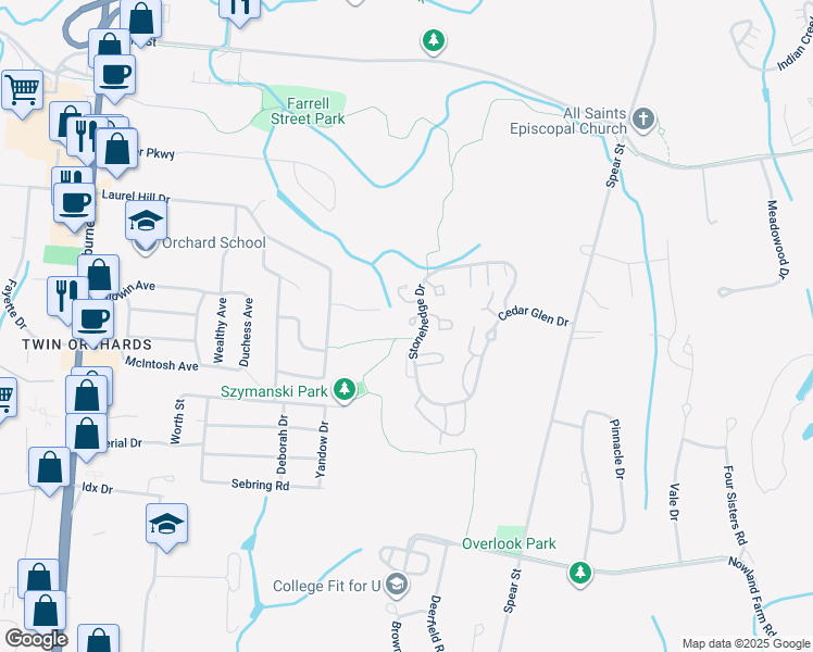 map of restaurants, bars, coffee shops, grocery stores, and more near A1 Stonehedge Drive in South Burlington