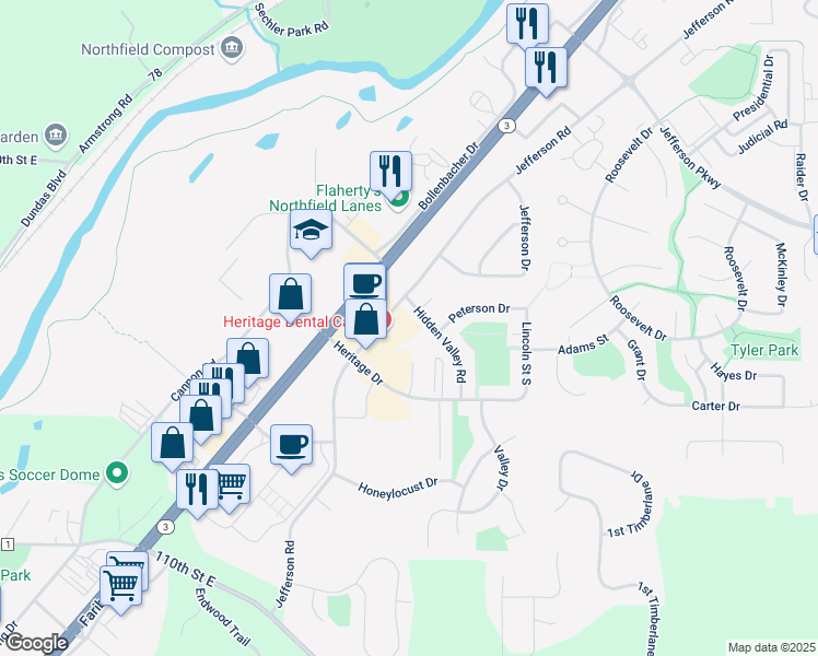 map of restaurants, bars, coffee shops, grocery stores, and more near 2015 Jefferson Road in Northfield