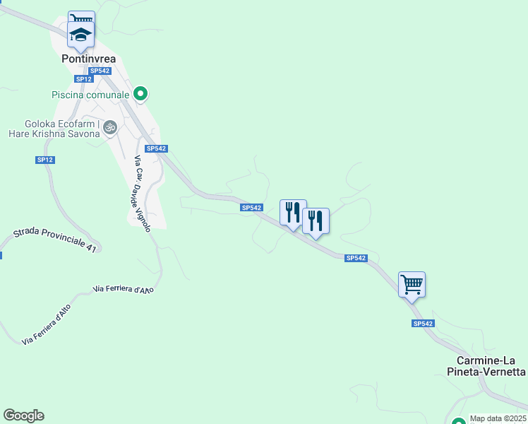 map of restaurants, bars, coffee shops, grocery stores, and more near 17 Via Giovo in Pontinvrea