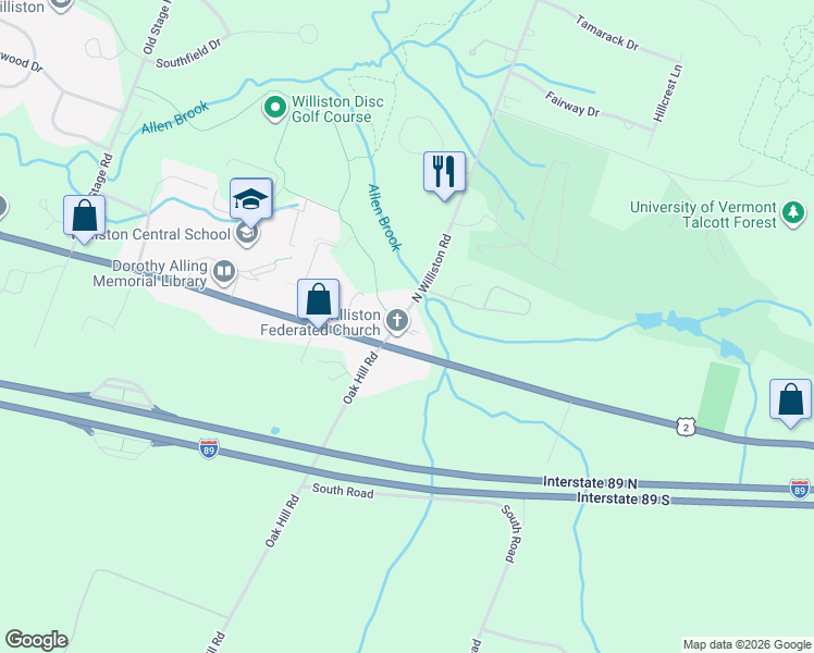map of restaurants, bars, coffee shops, grocery stores, and more near 8225 Williston Road in Williston