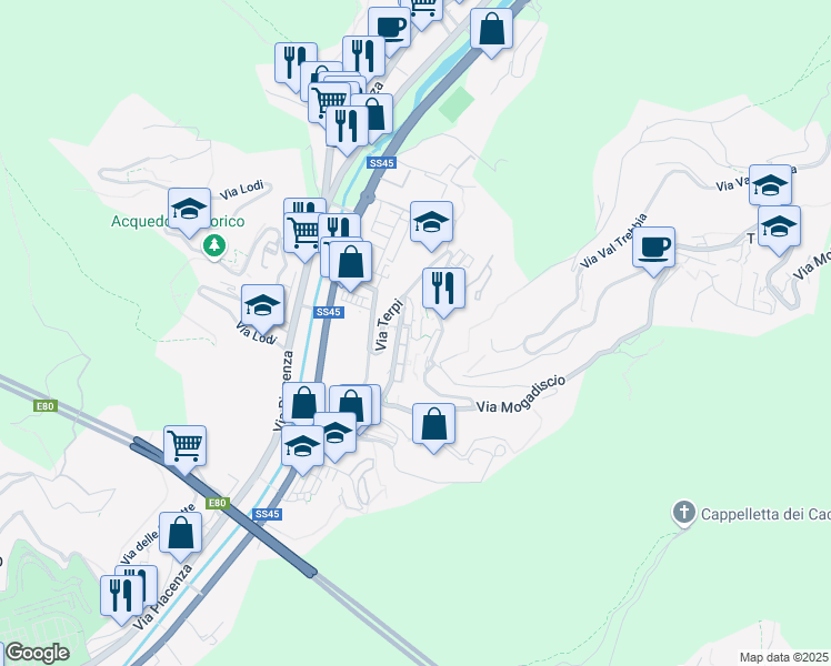 map of restaurants, bars, coffee shops, grocery stores, and more near 6C Via Mogadiscio in Genova