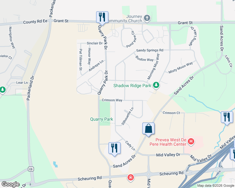 map of restaurants, bars, coffee shops, grocery stores, and more near 2009 Crimson Way in De Pere