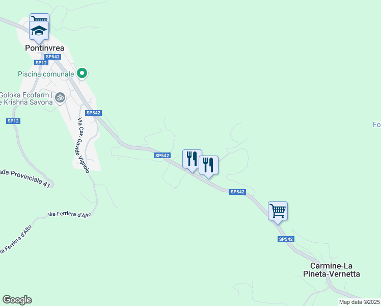 map of restaurants, bars, coffee shops, grocery stores, and more near 17 Via Giovo in Pontinvrea