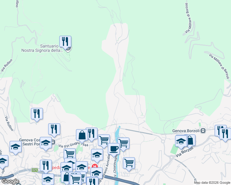 map of restaurants, bars, coffee shops, grocery stores, and more near 161 R Via Chiaravagna in Genova