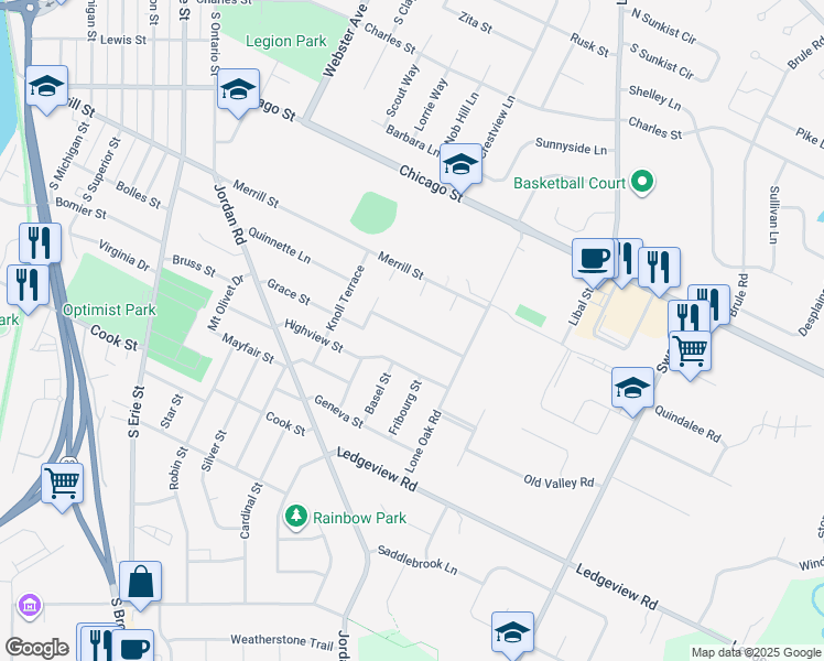 map of restaurants, bars, coffee shops, grocery stores, and more near 1817 Grace Street in De Pere