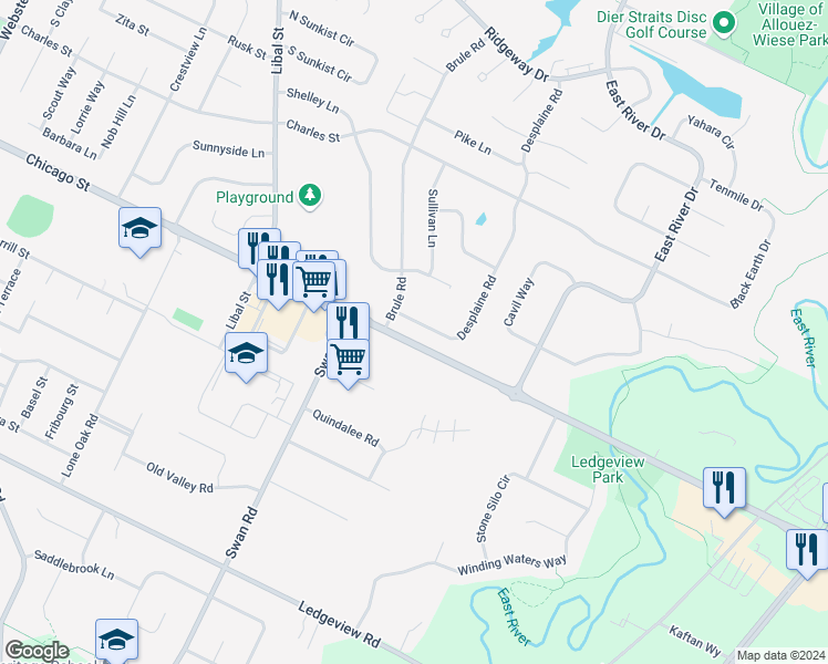 map of restaurants, bars, coffee shops, grocery stores, and more near 333 Desplaine Road in De Pere