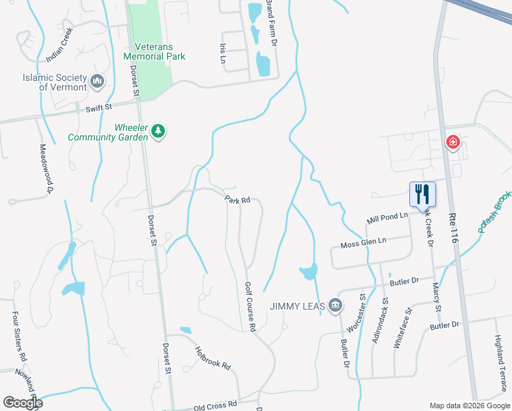 map of restaurants, bars, coffee shops, grocery stores, and more near 264 Park Road in South Burlington