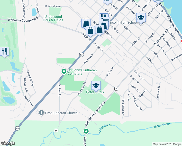 map of restaurants, bars, coffee shops, grocery stores, and more near 301 Cross Street in Lake City