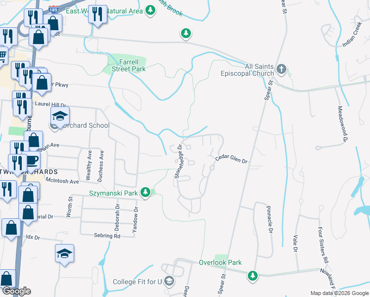map of restaurants, bars, coffee shops, grocery stores, and more near 12 Cedar Glen North in South Burlington