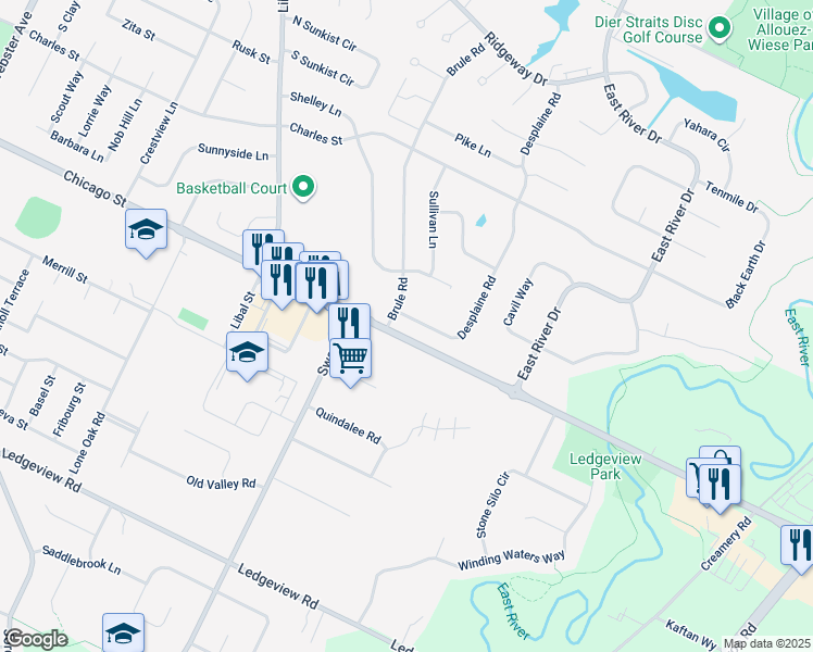 map of restaurants, bars, coffee shops, grocery stores, and more near 334 Desplaine Road in De Pere