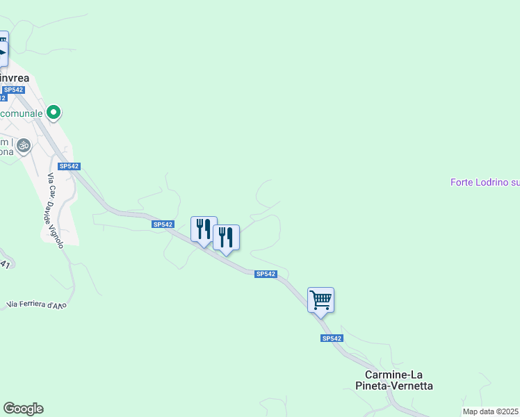 map of restaurants, bars, coffee shops, grocery stores, and more near 55 Località la Pineta in Carmine-la Pineta-vernetta