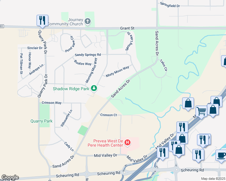 map of restaurants, bars, coffee shops, grocery stores, and more near 1496 Sand Acres Drive in De Pere