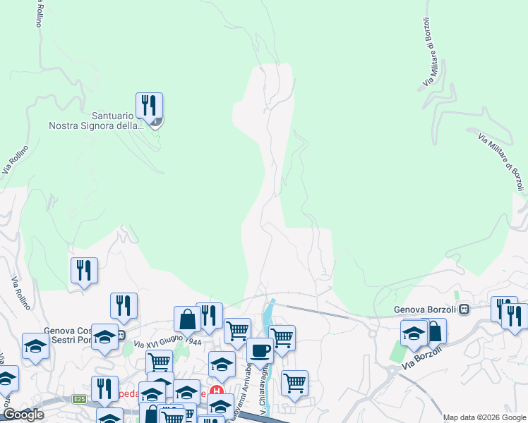 map of restaurants, bars, coffee shops, grocery stores, and more near 161 R Via Chiaravagna in Genova