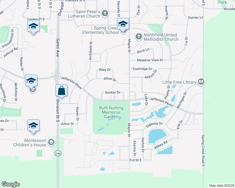 map of restaurants, bars, coffee shops, grocery stores, and more near 1901 Wilcox Boulevard East in Northfield