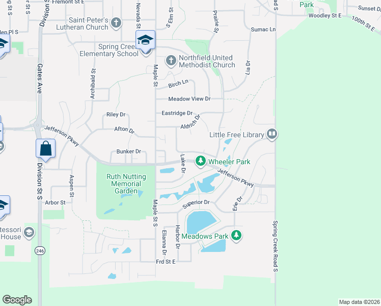 map of restaurants, bars, coffee shops, grocery stores, and more near 800 Saint Lawrence Drive in Northfield