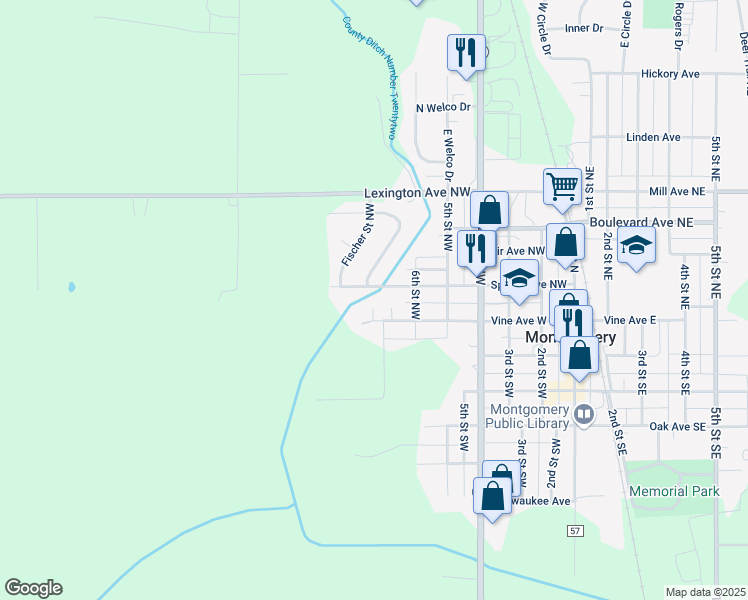 map of restaurants, bars, coffee shops, grocery stores, and more near 701 Vine Court West in Montgomery