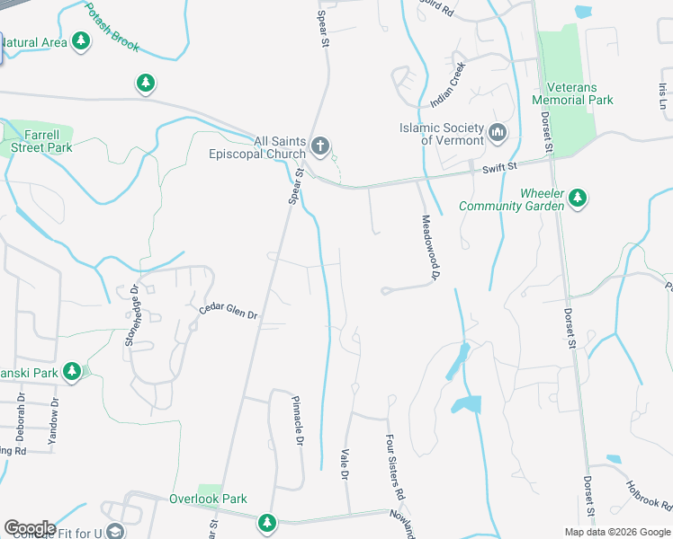 map of restaurants, bars, coffee shops, grocery stores, and more near 1350 Spear Street in South Burlington