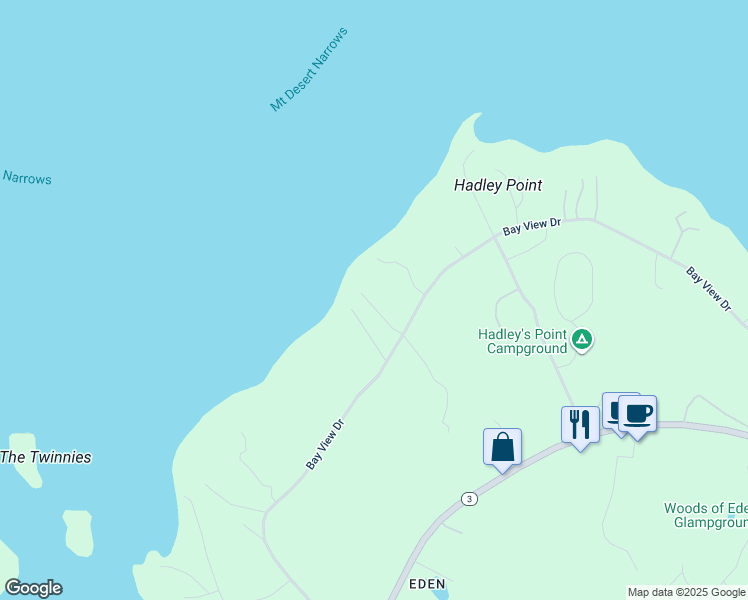 map of restaurants, bars, coffee shops, grocery stores, and more near 285 Bay View Drive in Bar Harbor