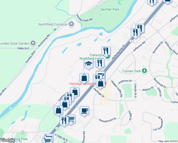 map of restaurants, bars, coffee shops, grocery stores, and more near 1719 Cannon Road in Northfield