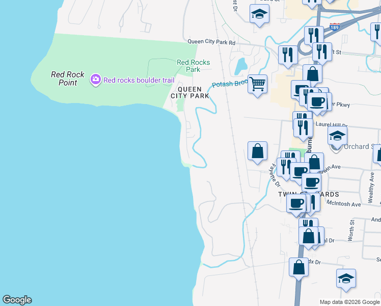 map of restaurants, bars, coffee shops, grocery stores, and more near 5 Cedar Court in South Burlington
