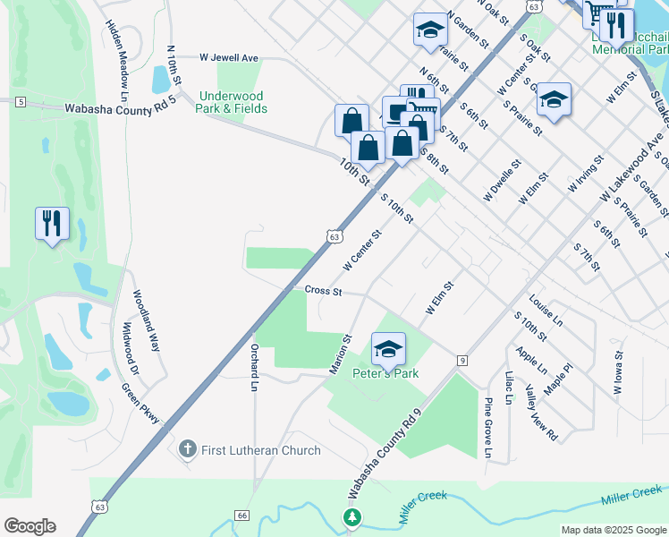 map of restaurants, bars, coffee shops, grocery stores, and more near 1019 US Highway 63 in Lake City