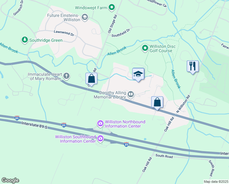 map of restaurants, bars, coffee shops, grocery stores, and more near 64 Maple Road in Williston