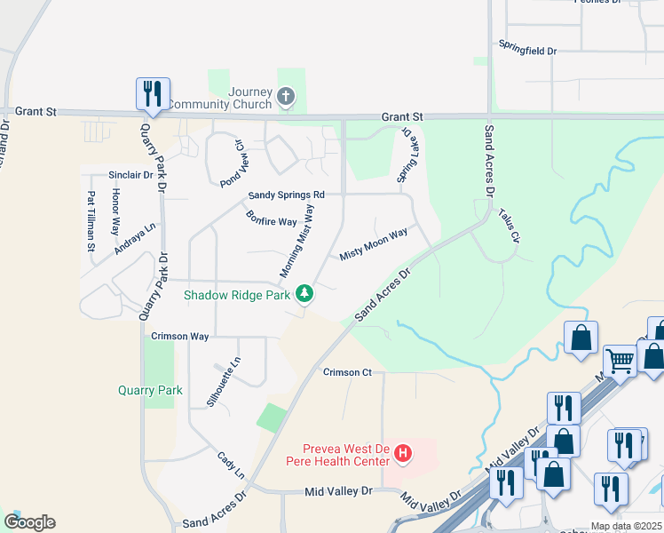 map of restaurants, bars, coffee shops, grocery stores, and more near 1564 Shadow Ridge Way in De Pere