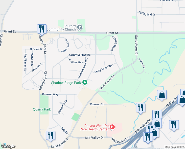 map of restaurants, bars, coffee shops, grocery stores, and more near 1564 Shadow Ridge Way in De Pere