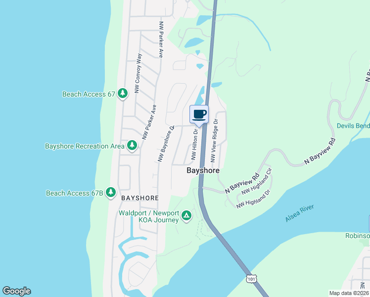 map of restaurants, bars, coffee shops, grocery stores, and more near 1906 Northwest Morse Way in Waldport