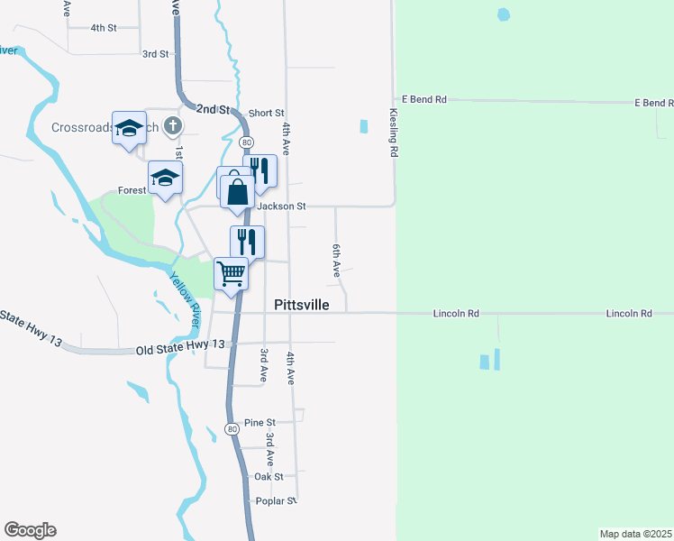 map of restaurants, bars, coffee shops, grocery stores, and more near 5341 6th Avenue in Pittsville