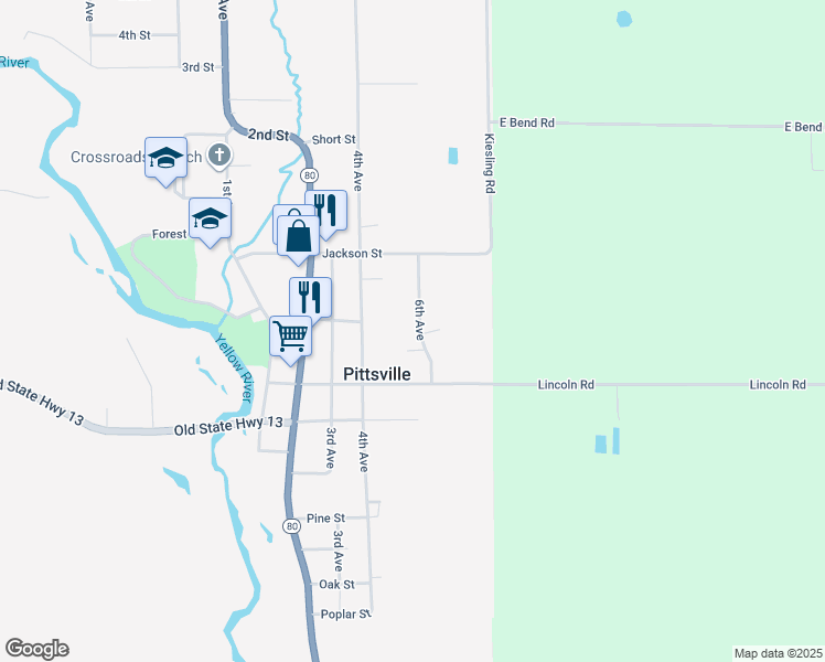 map of restaurants, bars, coffee shops, grocery stores, and more near 5341 6th Avenue in Pittsville