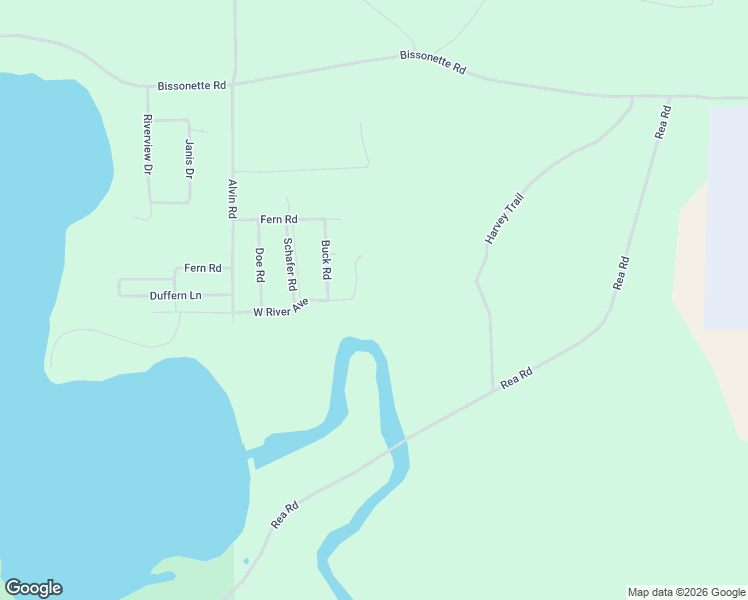 map of restaurants, bars, coffee shops, grocery stores, and more near 5528 Buck Road in Oscoda