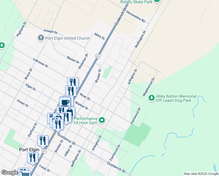 map of restaurants, bars, coffee shops, grocery stores, and more near 696 Christopher Drive in Port Elgin