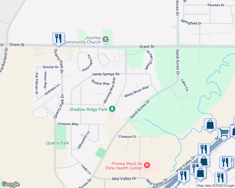 map of restaurants, bars, coffee shops, grocery stores, and more near 1564 Shadow Ridge Way in De Pere