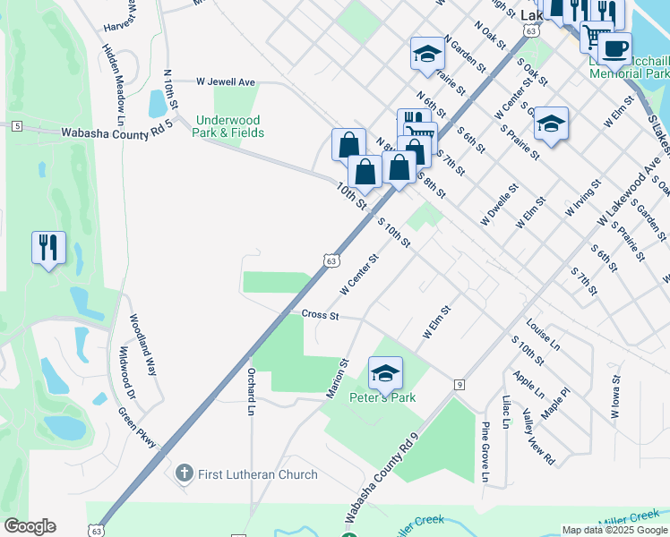 map of restaurants, bars, coffee shops, grocery stores, and more near 1019 U.S. 63 in Lake City