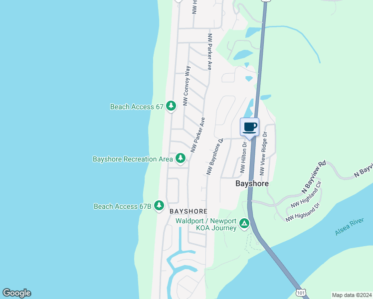 map of restaurants, bars, coffee shops, grocery stores, and more near 2001-2105 Northwest Parker Avenue in Waldport