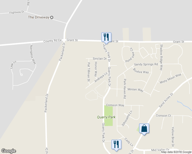 map of restaurants, bars, coffee shops, grocery stores, and more near Honor Way in De Pere