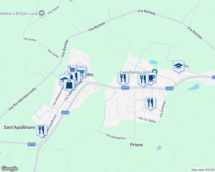 map of restaurants, bars, coffee shops, grocery stores, and more near 15 Via degli Esposti Flaminio in Castelletto