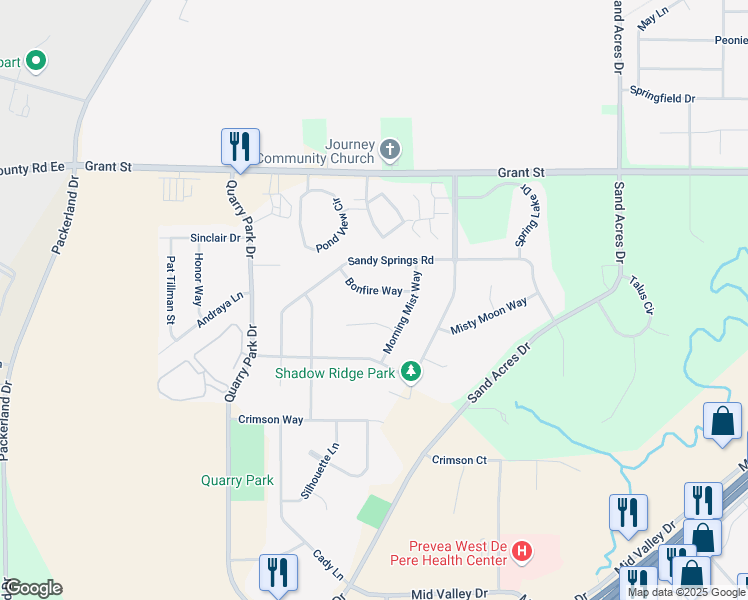 map of restaurants, bars, coffee shops, grocery stores, and more near 1950 Bonfire Way in De Pere