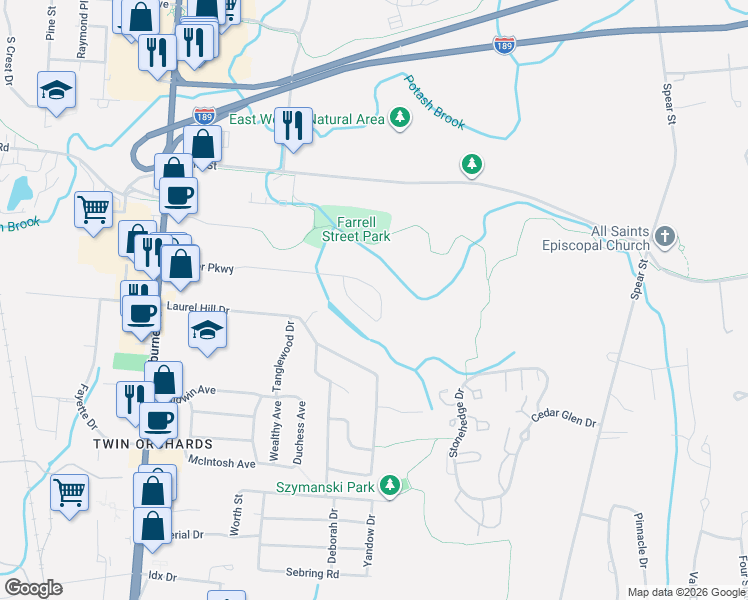 map of restaurants, bars, coffee shops, grocery stores, and more near 52 Brewer Parkway in South Burlington