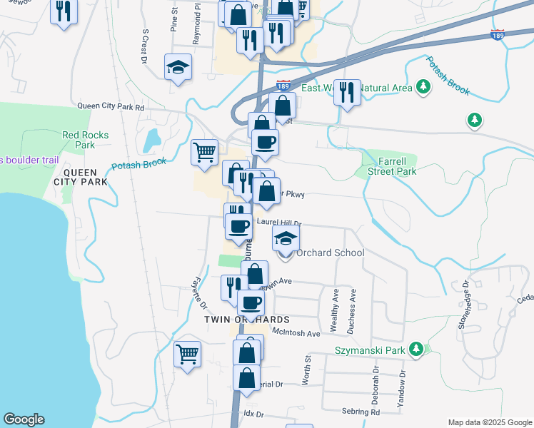 map of restaurants, bars, coffee shops, grocery stores, and more near 974 Shelburne Road in South Burlington