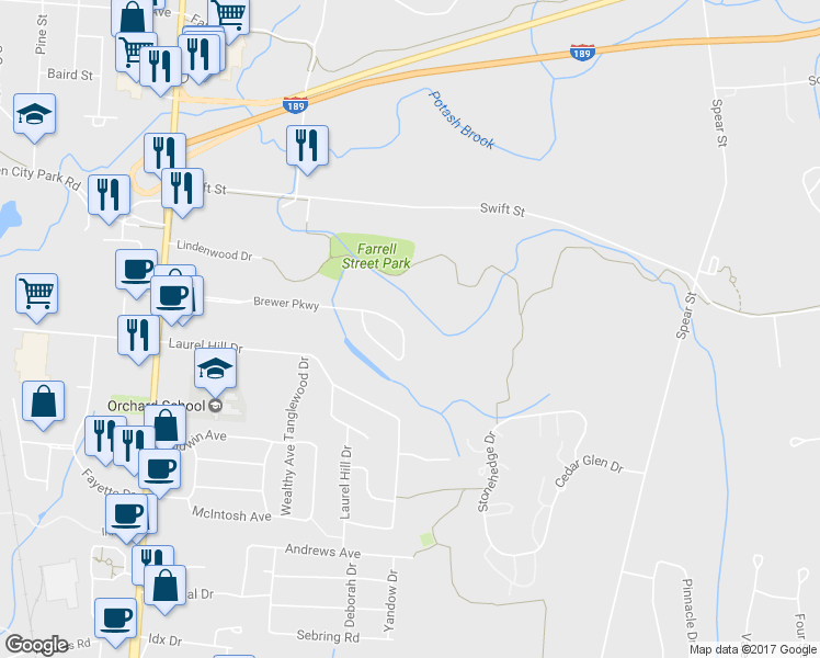 map of restaurants, bars, coffee shops, grocery stores, and more near 52 Brewer Parkway in South Burlington